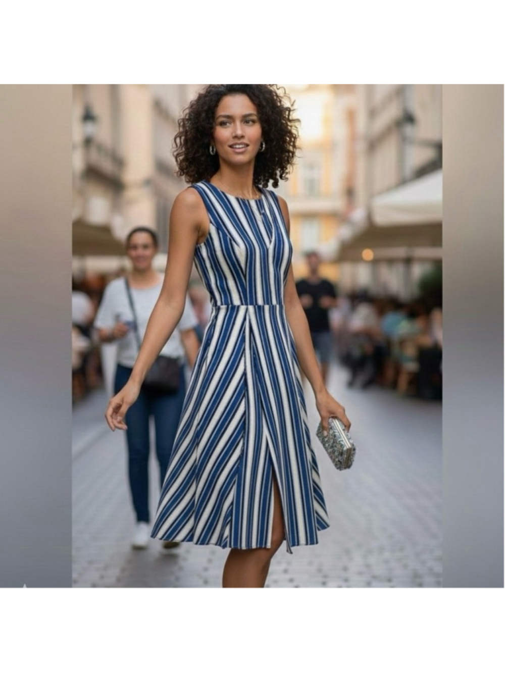 Samuel Dong Striped Fit and Flare Front Slit Dress Size XXS